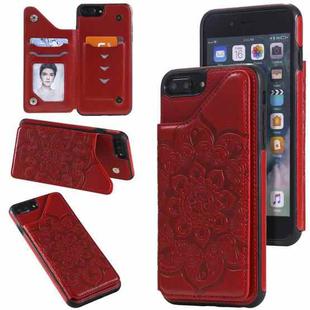 Flower Embossing Pattern Shockproof Protective Case with Holder & Card Slots & Photo Frame For iPhone 8 Plus / 7 Plus(Red)