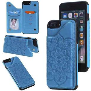 Flower Embossing Pattern Shockproof Protective Case with Holder & Card Slots & Photo Frame For iPhone 8 Plus / 7 Plus(Blue)