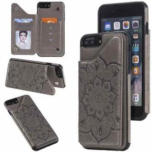 Flower Embossing Pattern Shockproof Protective Case with Holder & Card Slots & Photo Frame For iPhone 8 Plus / 7 Plus(Grey)