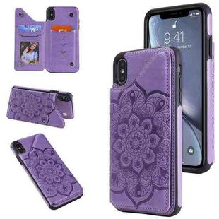 For iPhone XS Max Flower Embossing Pattern Shockproof Protective Case with Holder & Card Slots & Photo Frame(Purple)