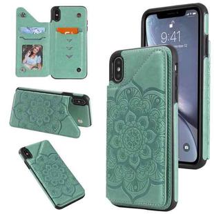 For iPhone XS Max Flower Embossing Pattern Shockproof Protective Case with Holder & Card Slots & Photo Frame(Green)