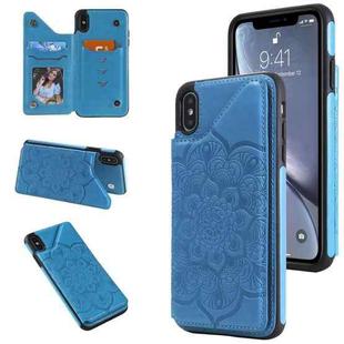 For iPhone XS Max Flower Embossing Pattern Shockproof Protective Case with Holder & Card Slots & Photo Frame(Blue)