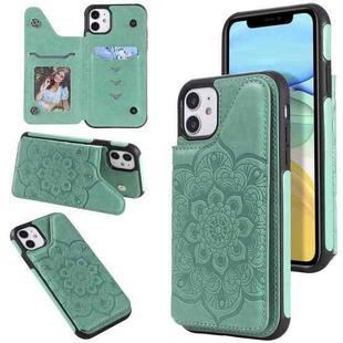 For iPhone 11 Flower Embossing Pattern Shockproof Protective Case with Holder & Card Slots & Photo Frame (Green)