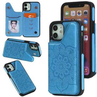 For iPhone 12 mini Flower Embossing Pattern Shockproof Protective Case with Holder & Card Slots & Photo Frame (Blue)