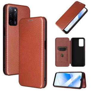 For OPPO A55 5G Carbon Fiber Texture Horizontal Flip TPU + PC + PU Leather Case with Card Slot(Brown)