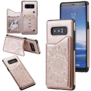 For Samsung Galaxy Note 8 Flower Embossing Pattern Shockproof Protective Case with Holder & Card Slots & Photo Frame(Rose Gold)