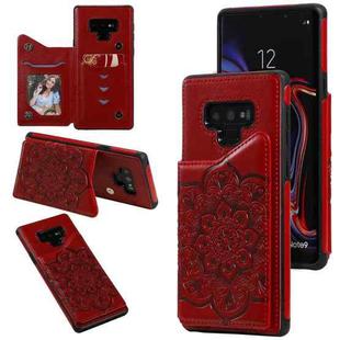 For Samsung Galaxy Note9 Flower Embossing Pattern Shockproof Protective Case with Holder & Card Slots & Photo Frame(Red)