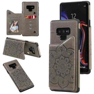 For Samsung Galaxy Note9 Flower Embossing Pattern Shockproof Protective Case with Holder & Card Slots & Photo Frame(Grey)