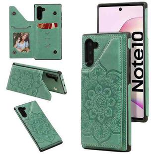 For Samsung Galaxy Note10 Flower Embossing Pattern Shockproof Protective Case with Holder & Card Slots & Photo Frame(Green)