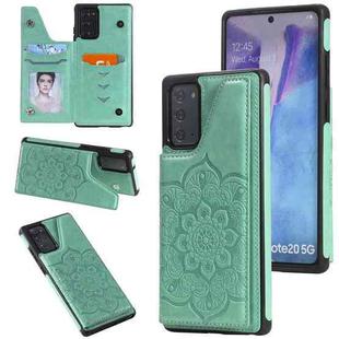 For Samsung Galaxy Note20 Flower Embossing Pattern Shockproof Protective Case with Holder & Card Slots & Photo Frame(Green)