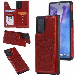For Samsung Galaxy Note20 Flower Embossing Pattern Shockproof Protective Case with Holder & Card Slots & Photo Frame(Red)