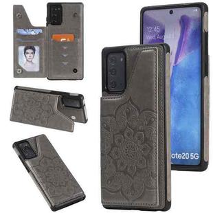 For Samsung Galaxy Note20 Flower Embossing Pattern Shockproof Protective Case with Holder & Card Slots & Photo Frame(Grey)