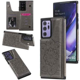 For Samsung Galaxy Note 20 Ultra Flower Embossing Pattern Shockproof Protective Case with Holder & Card Slots & Photo Frame(Grey)