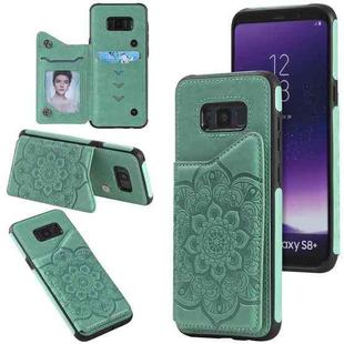 For Samsung Galaxy S8 Plus Flower Embossing Pattern Shockproof Protective Case with Holder & Card Slots & Photo Frame(Green)