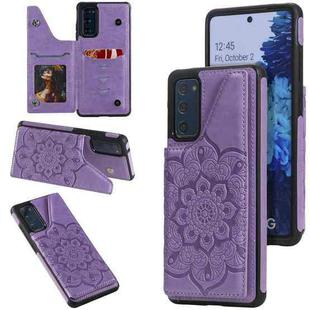For Samsung Galaxy S20 FE 5G Flower Embossing Pattern Shockproof Protective Case with Holder & Card Slots & Photo Frame(Purple)