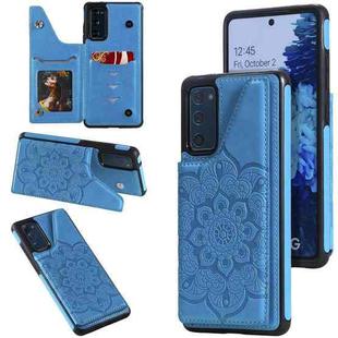 For Samsung Galaxy S20 FE 5G Flower Embossing Pattern Shockproof Protective Case with Holder & Card Slots & Photo Frame(Blue)