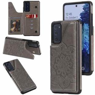 For Samsung Galaxy S20 FE 5G Flower Embossing Pattern Shockproof Protective Case with Holder & Card Slots & Photo Frame(Grey)