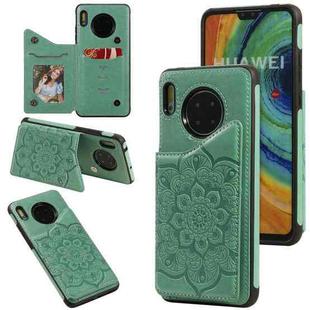 For Huawei Mate 30 Flower Embossing Pattern Shockproof Protective Case with Holder & Card Slots & Photo Frame(Green)