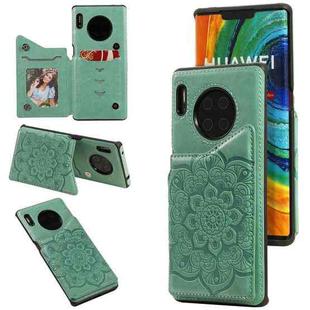 For Huawei Mate 30 Pro Flower Embossing Pattern Shockproof Protective Case with Holder & Card Slots & Photo Frame(Green)