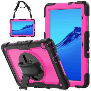 For Huawei MediaPad T5 Shockproof Colorful Silicone + PC Protective Case with Holder & Shoulder Strap & Hand Strap(Black Rose Red)