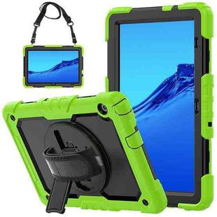 For Huawei MediaPad T5 Shockproof Colorful Silicone + PC Protective Case with Holder & Shoulder Strap & Hand Strap(Yellow Green)