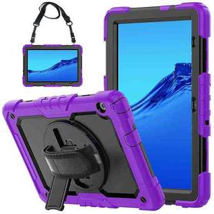 For Huawei MediaPad T5 Shockproof Colorful Silicone + PC Protective Case with Holder & Shoulder Strap & Hand Strap(Purple)