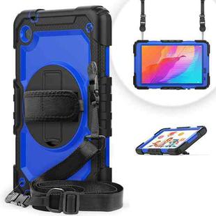 For Huawei MatePad T8 Shockproof Colorful Silicone + PC Protective Case with Holder & Shoulder Strap & Hand Strap(Black Blue)