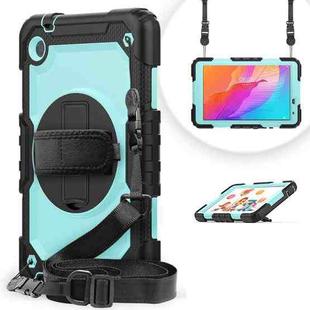 For Huawei MatePad T8 Shockproof Colorful Silicone + PC Protective Case with Holder & Shoulder Strap & Hand Strap(Black Light Blue)