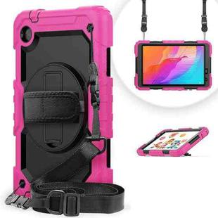 For Huawei MatePad T8 Shockproof Colorful Silicone + PC Protective Case with Holder & Shoulder Strap & Hand Strap(Rose Red)