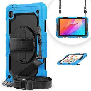 For Huawei MatePad T8 Shockproof Colorful Silicone + PC Protective Case with Holder & Shoulder Strap & Hand Strap(Light Blue)
