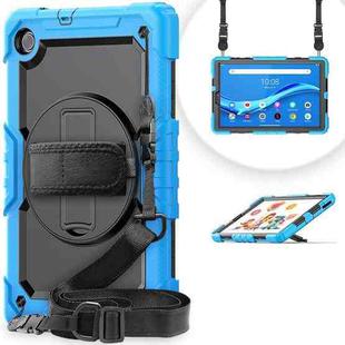 For Lenovo Tab M10 FHD Plus Shockproof Colorful Silicone + PC Protective Case with Holder & Shoulder Strap & Hand Strap(Light Blue)