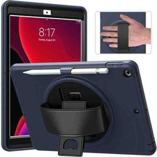 360 Degree Rotation PC + TPU Protective Case with Holder & Hand-strap & Pen Slot For iPad 10.2 2021 / 2020 / 2019(Dark Blue)