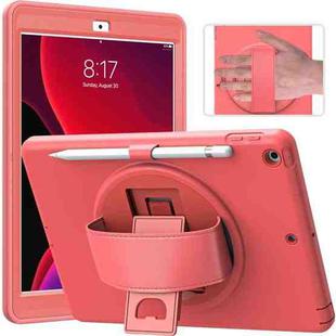 360 Degree Rotation PC + TPU Protective Case with Holder & Hand-strap & Pen Slot For iPad 10.2 2021 / 2020 / 2019(Pink)