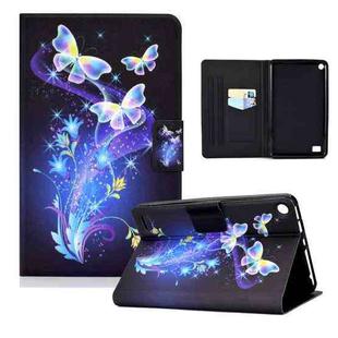 For Amazon Kindle Fire 7 (2015)/(2017)/(2019) Electric Pressed TPU Colored Drawing Horizontal Flip Leather Case with Holder & Pen Slot(Butterflies Flower)