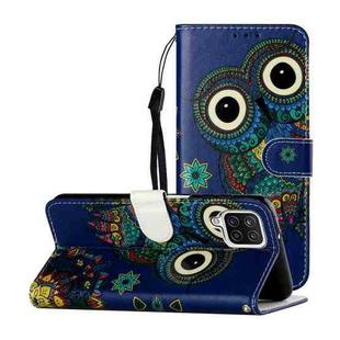 For Samsung Galaxy A12 Oil Embossed Coloured Drawing Pattern Horizontal Flip PU Leather Case with Holder & Card Slots & Wallet(Blue Owl)