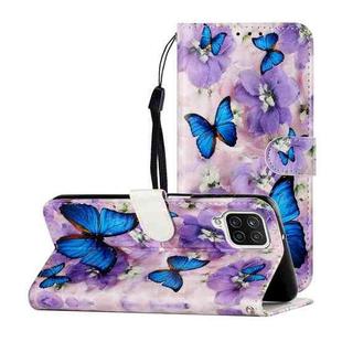 For Samsung Galaxy A12 Oil Embossed Coloured Drawing Pattern Horizontal Flip PU Leather Case with Holder & Card Slots & Wallet(Purple Flower Butterfly)