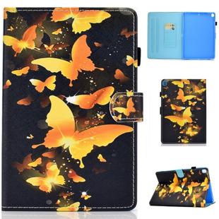 For iPad 10.2 2021 / 2020 / 2019 Colored Drawing Horizontal Flip Leather Case with Holder & Card Slots & Sleep / Wake-up Function(Gold Butterfly)