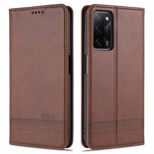 For Oppo A55 5G AZNS Magnetic Calf Texture Horizontal Flip Leather Case with Card Slots & Holder & Wallet(Brown)