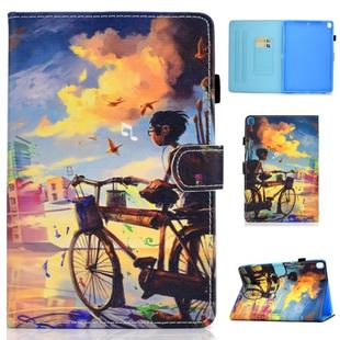 For iPad 10.2 2021 / 2020 / 2019 Colored Drawing Horizontal Flip Leather Case with Holder & Card Slots & Sleep / Wake-up Function(Cycling Boy)