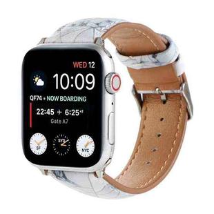 Marble Ethnic Style Printed Leather Watch Band For Apple Watch Ultra 49mm / Series 8&7 45mm / SE 2&6&SE&5&4 44mm / 3&2&1 42mm(Marble White)