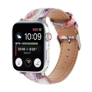 Marble Ethnic Style Printed Leather Watch Band For Apple Watch Ultra 49mm / Series 8&7 45mm / SE 2&6&SE&5&4 44mm / 3&2&1 42mm(Marble Red)
