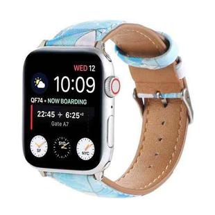 Marble Ethnic Style Printed Leather Watch Band For Apple Watch Ultra 49mm / Series 8&7 45mm / SE 2&6&SE&5&4 44mm / 3&2&1 42mm(Marble Sky Blue)