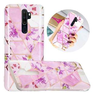 For OPPO A9 (2020) Flat Plating Splicing Gilding Protective Case(Purple Flowers Color Matching)