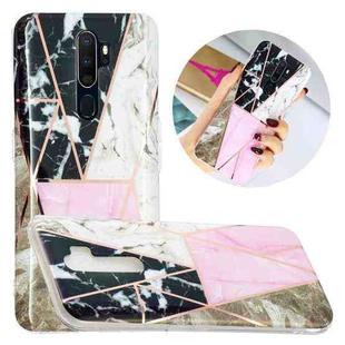 For OPPO A9 (2020) Flat Plating Splicing Gilding Protective Case(Grey Pink White Marble Color Matching)
