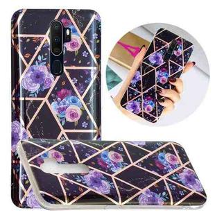 For OPPO A9 (2020) Flat Plating Splicing Gilding Protective Case(Black Background Flower Matching Color)