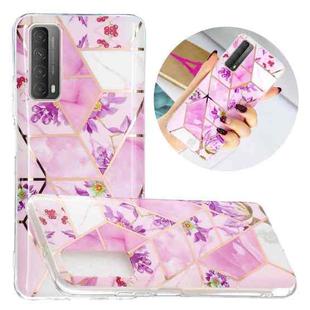 For Huawei P smart 2021 Flat Plating Splicing Gilding Protective Case(Purple Flowers Color Matching)