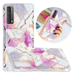 For Huawei P smart 2021 Flat Plating Splicing Gilding Protective Case(Purple White Marble Color Matching)