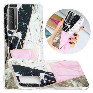 For Huawei P smart 2021 Flat Plating Splicing Gilding Protective Case(Grey Pink White Marble Color Matching)