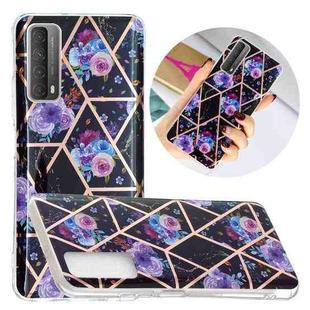 For Huawei P smart 2021 Flat Plating Splicing Gilding Protective Case(Black Background Flower Matching Color)