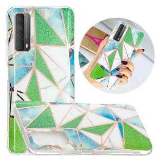 For Huawei P smart 2021 Flat Plating Splicing Gilding Protective Case(Green Triangle Body Color Matching)